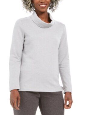 Karen Scott Women's Heather Grey Sport Cowlneck Top PL